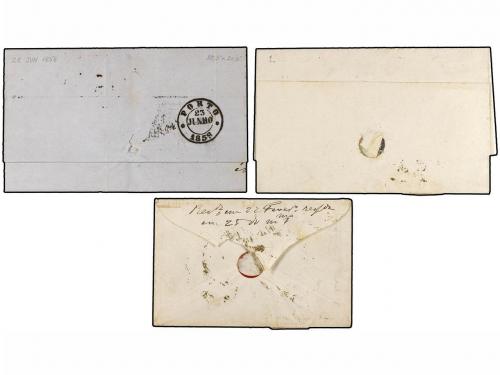 ✉ PORTUGAL. 1858-59. CORREO MARÍTIMO. 3 cartas, una dirigida