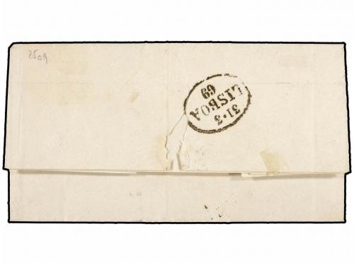 ¿ PORTUGAL. 1869. FAYAL (Azores) a LISBOA. 25 reis rosa carm