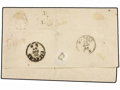 ✉ PORTUGAL. Mu. 31, 33. 1869. LISBOA a PALERMO (Italia). 50 