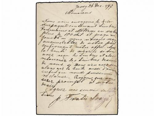 ✉ RUMANIA. 1877. JASSY to GREAT BRITAIN. 5 bani brown statio