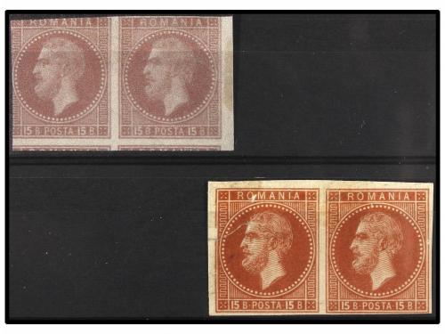 (*) RUMANIA. 1872. 15 b. redbrown, imperforate pair PRINTED