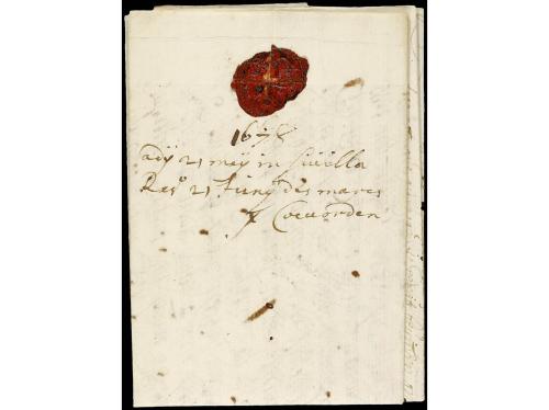 ✉ ESPAÑA: PREFILATELIA. 1678. SEVILLA a AMBERES. Carta compl