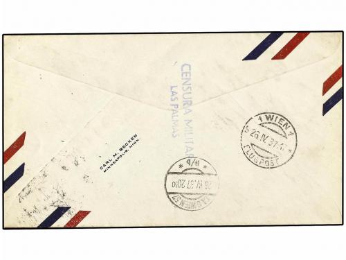 ✉ ESPAÑA: CANARIAS. Ed. 8/10. 1937. LAS PALMAS a AUSTRIA. Pr