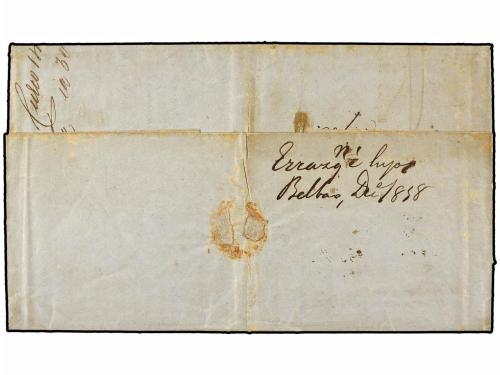 ✉ ESPAÑA. Ed. 42(4). 1858. BILBAO a MONTEVIDEO. 2 reales lil