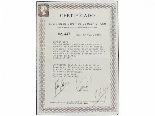 ✉ ESPAÑA. 1874 (12-Agosto). BARCELONA a IGUALADA. Circulada 