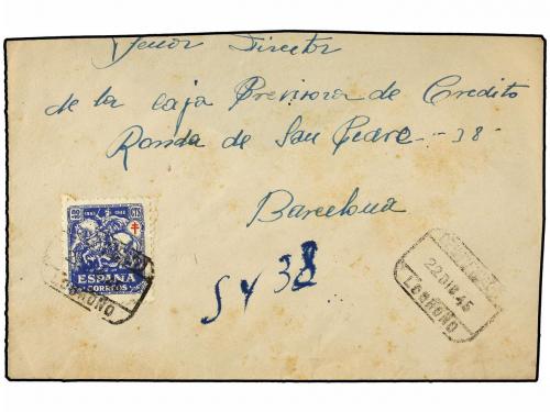 ✉ ESPAÑA. Ed. 996. 1945. LOGROÑO a BARCELONA. 80+10 cts. azu