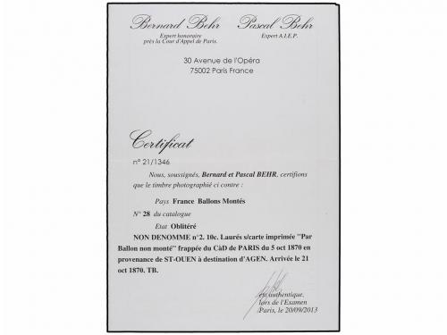 ¿ FRANCIA. 1870 (Oct. 5). ST. OUEN to AGEN. BALLOON "LE NON