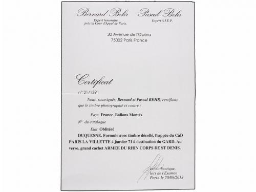 ✉ FRANCIA. 1871 (January 4). PARIS to ALAIS. BALLOON "LE DUQ