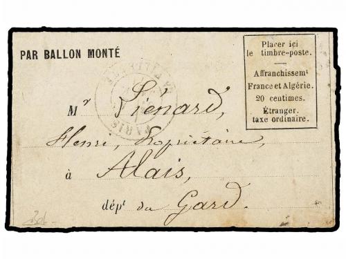 ✉ FRANCIA. 1871 (January 4). PARIS to ALAIS. BALLOON "LE DUQ