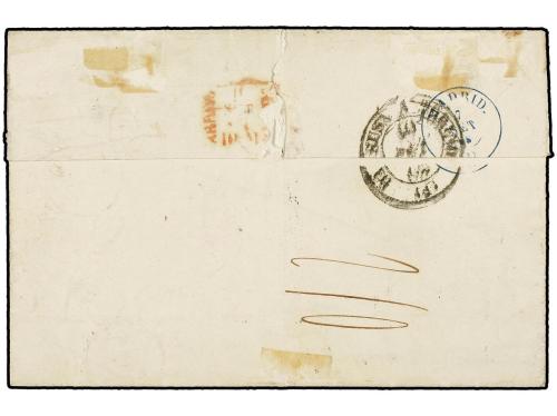 ✉ ESPAÑA. Ed. 76. 1865. CÁDIZ a GENOVA. 12 cuartos azul y ro