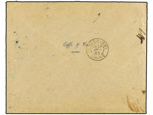 ✉ BELGICA. 1893. ANVERS to SHANGHAI (China). Envelope franke