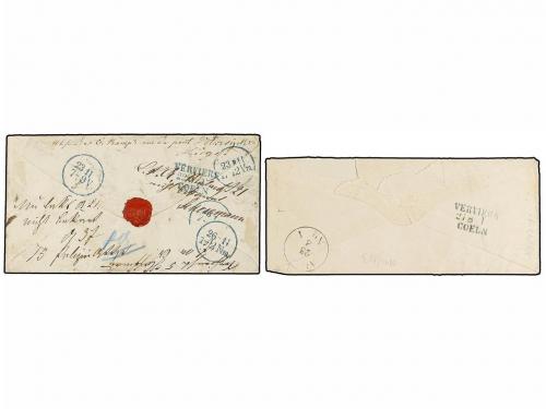 ✉ BELGICA. 1866. TWO covers to GERMANY. 10+10+10+10 cts. and