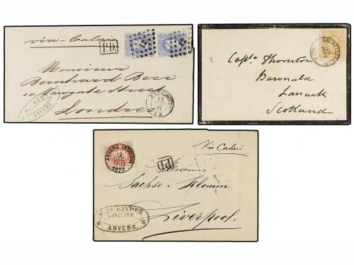 ✉ BELGICA. 1871-77. SIX covers to GREAT BRITAIN with 25 cts.