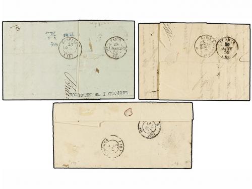✉ BELGICA. 1851-58. THREE covers to FRANCE with 40 cts. rose