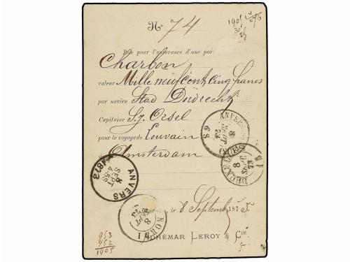 ✉ BELGICA. 1873. MOLEMBEEK to ANVERS. 5 cts. lilac Postal St