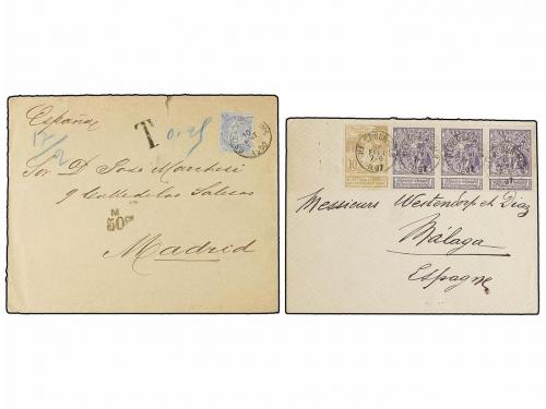 ✉ BELGICA. 1893-1907. FIVE covers and cards to SPAIN with di