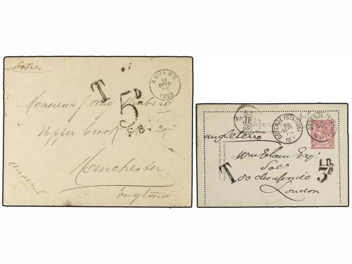 ✉ BELGICA. 1889-1904. FIVE covers and cards to GREAT BRITAIN