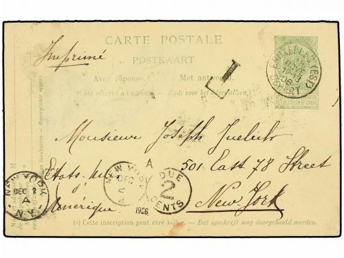 ✉ BELGICA. 1906. BRUXELLES to NEW YORK. 5 + 5 cts. green Pos