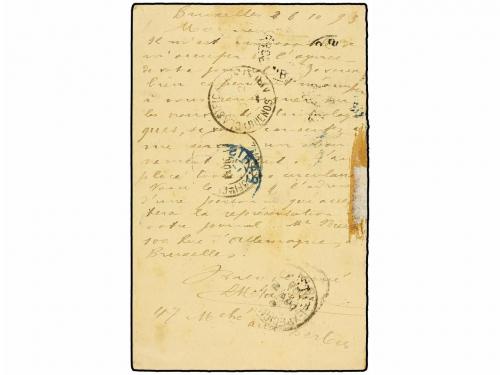 ✉ BELGICA. 1883. BRUXELLES to PARANA (Argentina). 5 cts. gre