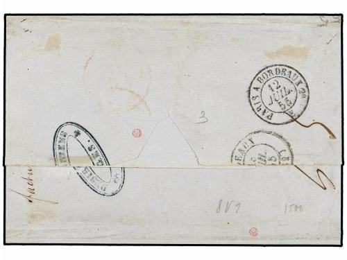 ✉ BELGICA. 1855. BRUGES to BORDEAUX (France). Folded letter 