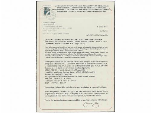 ✉ ETIOPIA. 1937 (II-VI). COPA GORDON BENNET. (Vuelo Bruselas