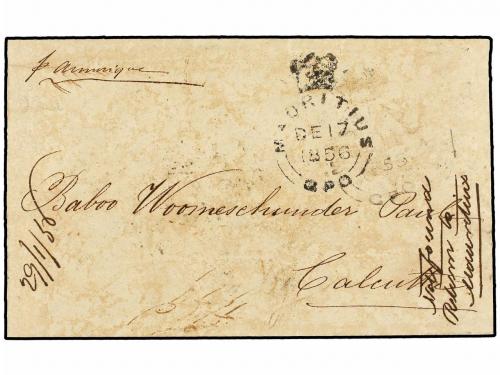 ✉ MAURICIO. 1856. MAURITIUS to CALCUTTA. Envelope with conte