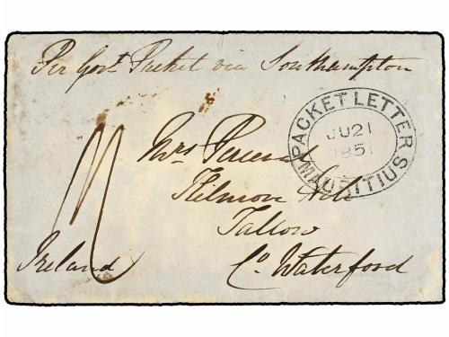 ✉ MAURICIO. 1851. MAURITIUS to IRELAND. Envelope endorsed "P