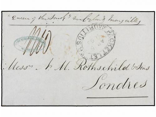✉ MAURICIO. 1855. MAURITIUS to LONDON. Folded letter, endors