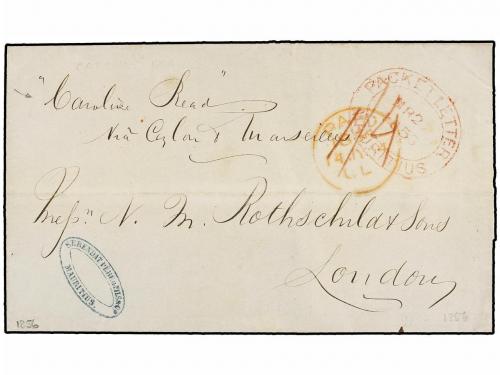 ✉ MAURICIO. 1856. MAURITIUS to LONDON. Folded letter endorse
