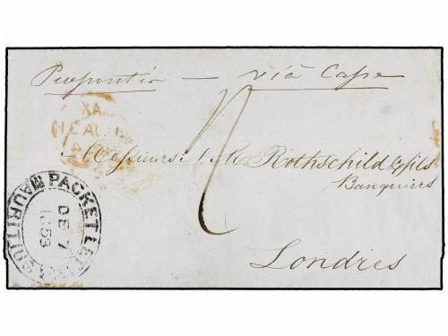 ✉ MAURICIO. 1853. MAURICE to LONDON. Folded letter endorsed 