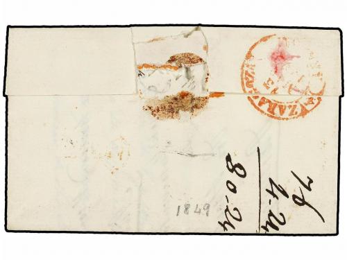 ✉ ESPAÑA: PREFILATELIA. 1849. GIBRALEON a ZARAGOZA. Fechador