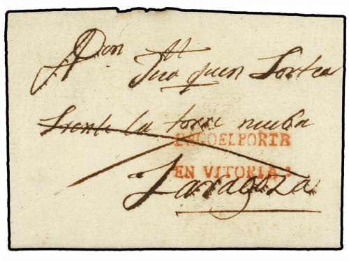 ✉ ESPAÑA: PREFILATELIA. 1818. VITORIA a ZARAGOZA. Marca PAGO