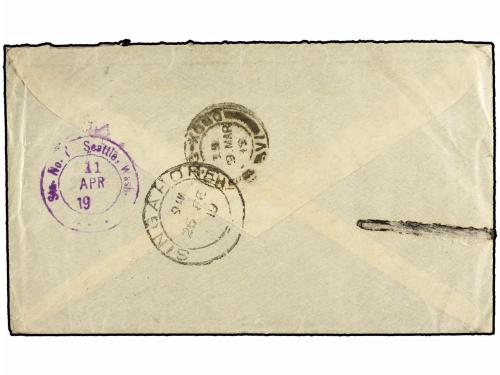 ✉ MALAYA. 1919. PENANG to USA. Envelope franked with four 1 