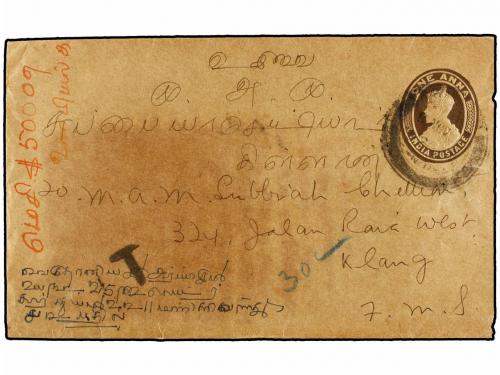 ✉ MALAYA. 1938. INDIA to KLANG (Selangor, Malaya). 1 anna br