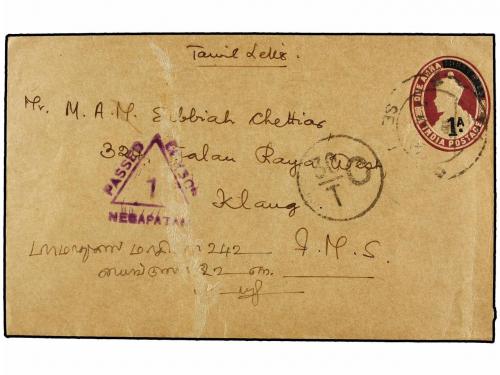 ✉ MALAYA. 1940. INDIA to KLANG (Selangor, Malaya). 1 anna on