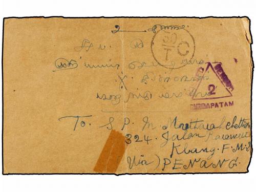 ✉ MALAYA. 1940. TIRUVADA (India) to KLANG (Selangor, Malaya)