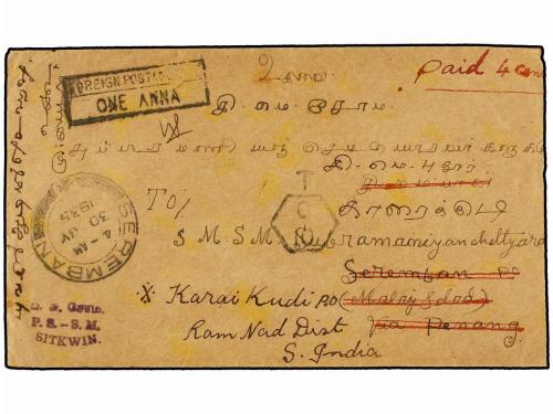 ✉ BIRMANIA. 1935. SITKWIN (Burma) to SEREMBAN (Negri Sembila