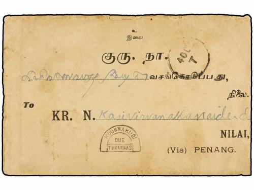 ✉ MALAYA. 1928. KOONNAKUDI (India) to NILAI (Negri Sembilan,