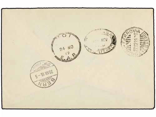 ✉ TANGANIKA. Sg. 55. 1919. MOSHI to SWITZERLAND. 1 rupee G.E