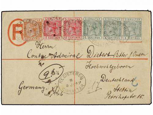 ✉ GIBRALTAR. 1895. GIBRALTAR to GERMANY. 20 cts. red registe