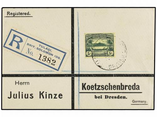 ✉ SOLOMON. 1910. TULAGAI to GERMANY. Envelope franked with 5