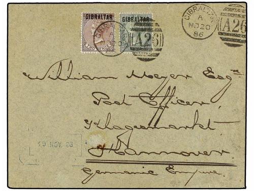 ✉ GIBRALTAR. 1886. GIBRALTAR to GERMANY. Envelope franked by