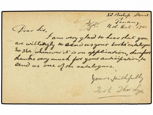 ✉ MALAYA. 1920. PENANG to LONDON. 2 cents. on 1 cts. green p