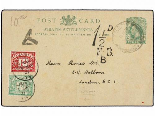 ✉ MALAYA. 1921. PENANG to LONDON. 2 cts. green postal statio