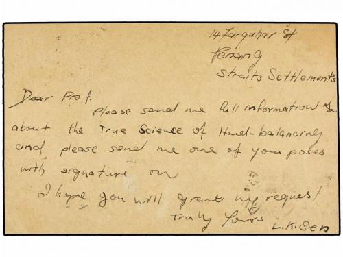 ✉ MALAYA. 1928. PENANG to U.S.A. 2 cts. green postal station