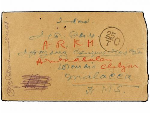 ✉ MALAYA. 1937. INDIA to MALACCA. Envelope franked with 1 an