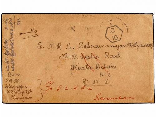 ✉ MALAYA. 1934. RANGOON (Burma) to KUALA PILAH (Negri Sembil