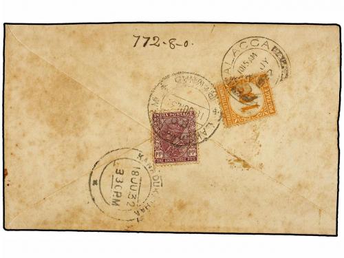 ✉ MALAYA. 1932. INDIA to MALACCA. Envelope franked with 1 an