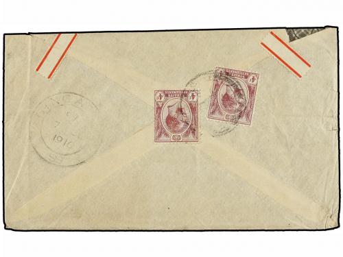 ✉ MALAYA. 1916. MALACCA to U.S.A. Envelope franked with two 