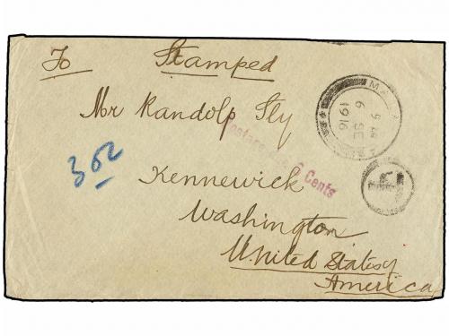 ✉ MALAYA. 1916. MALACCA to U.S.A. Envelope franked with two 